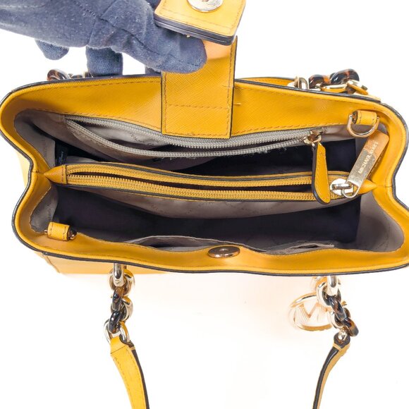 MK MICHAEL KORS Saffiano Leather Satchel Shoulder Strap Bag Yellow - Picture 12 of 16